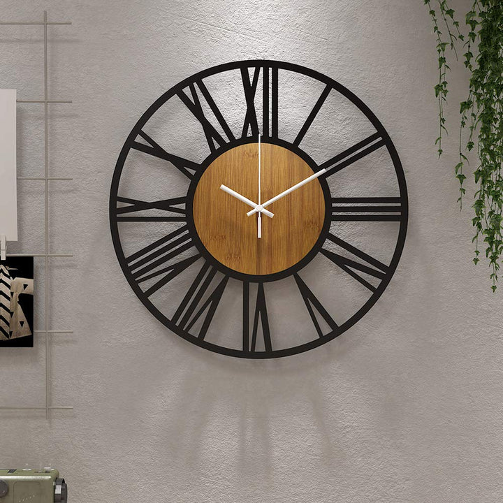 HAITANG Runde Wanduhr, schwarz, 40 cm, für Wohnzimmer, Dekoration, Vintage-Stil, römische Ziffern, g