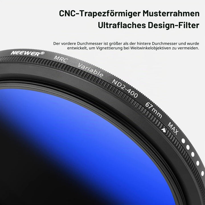 NEEWER 67mm Variabler ND Filter ND2-ND400 (1-9 Stops), Graufilter, Neutraldichtefilter, mehrere Besc