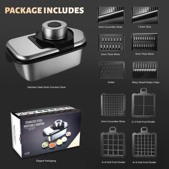 Dicer Smart 9-in-1, Edelstahl Gemüseschneider Und Mandoline Gemüsehobel Set (11 Teile), Julienne- un