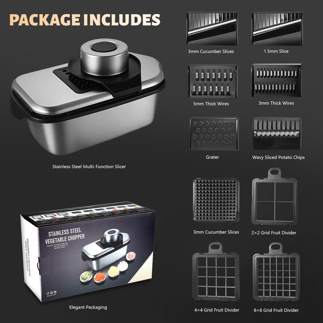 9-in-1 Gemüseschneider Set 11-teilig, Mandoline Gemüsehobel mit Edelstahlklingen, inkl. Fingerschutz