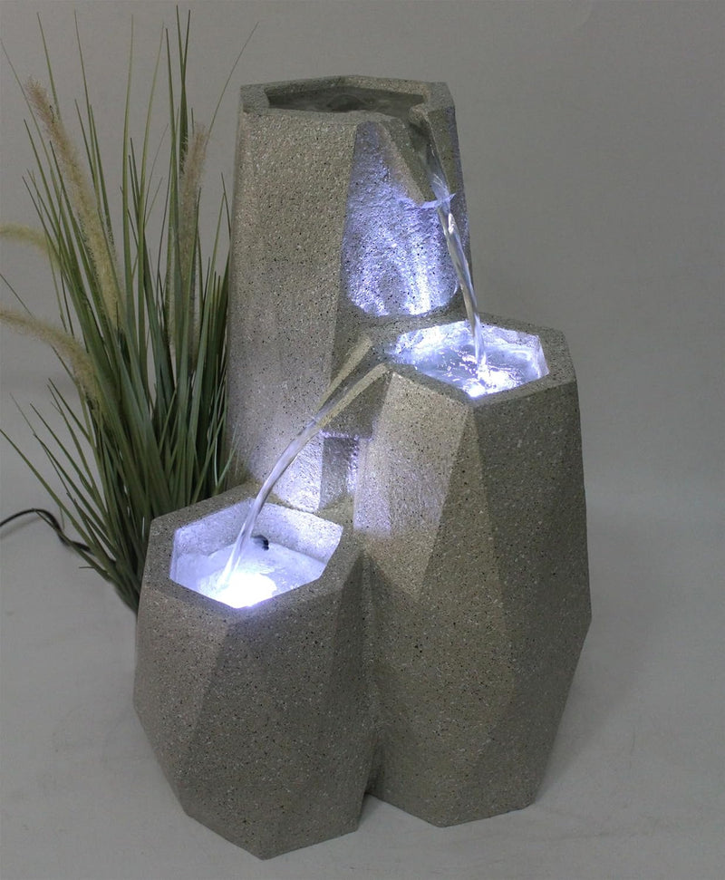 Brunnen mit LED Beleuchtung Gartenbrunnen Zimmerbrunnen geometrisch 49 cm Kaskade Wasserspiel Steino