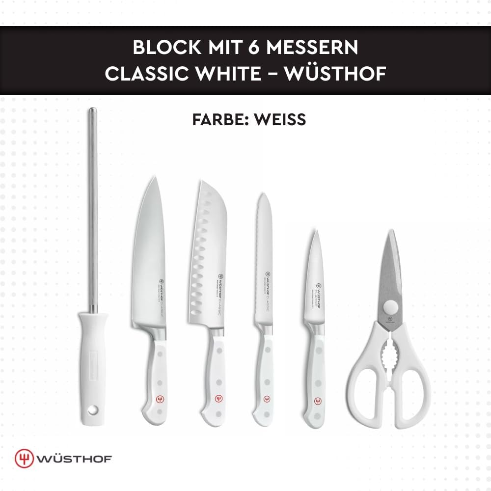WÜSTHOF Classic White Messerblock mit 6 Artikeln 6-teilig, inkl. Santoku, 6-teilig, inkl. Santoku