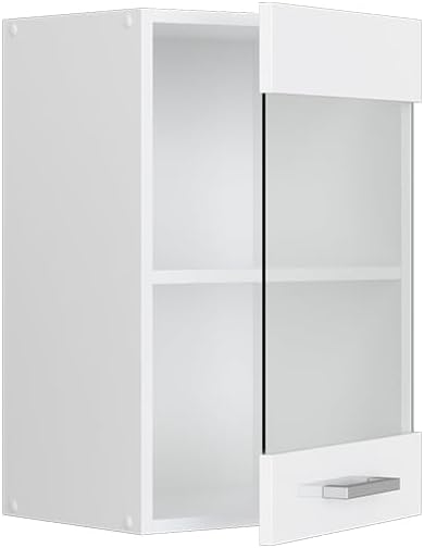 Vicco Küchenschrank Glas R-Line, Weiss Hochglanz/Weiss, 40 cm Weiss Hochglanz Hängeglasschrank 40cm,