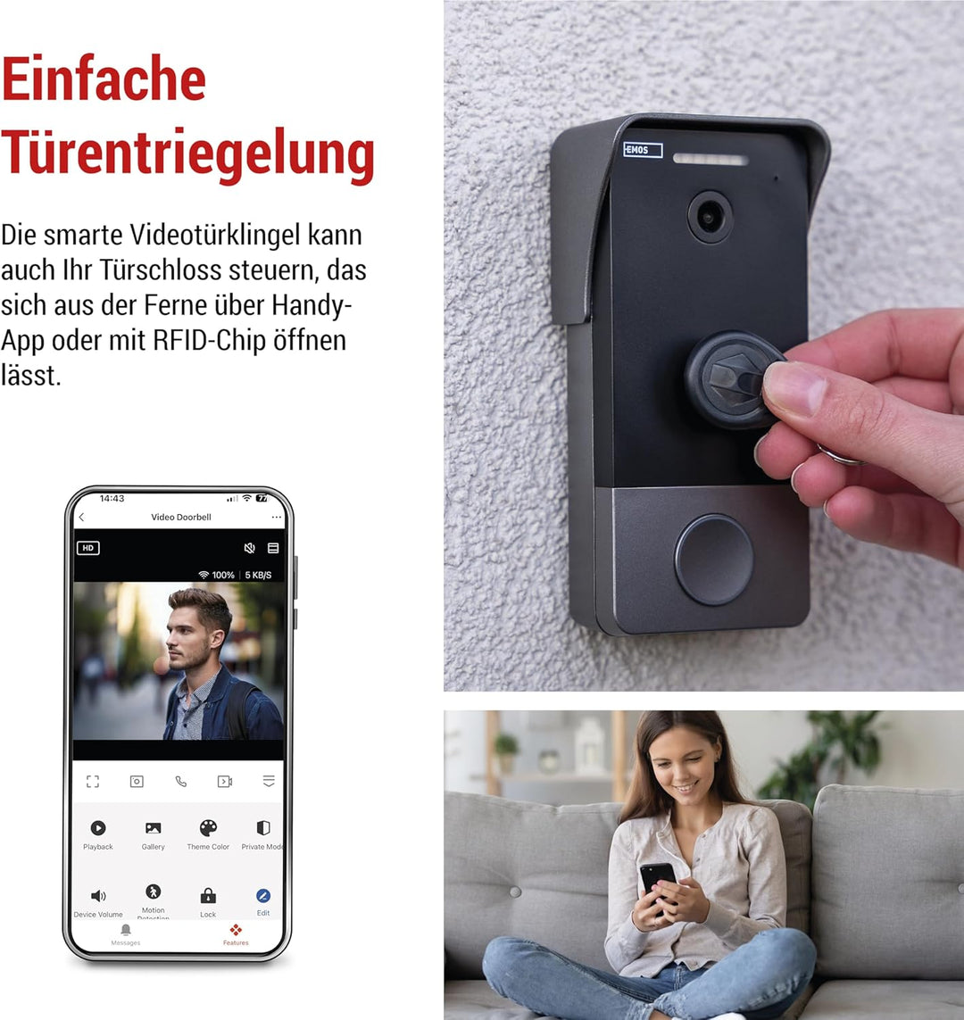 EMOS GoSmart Video-Türklingel mit App - 1-Draht Ethernet Verbindung - wasserfeste Smart Home Videokl