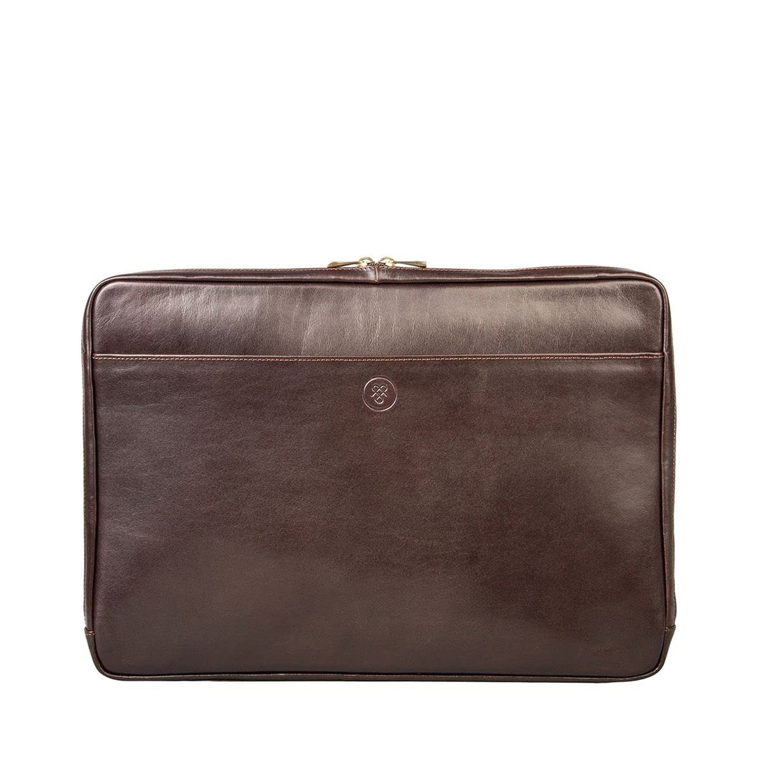 Maxwell Scott Handgefertigte Leder 17'' Laptophülle Davoli in Dunkelbraun, Dunkelbraun