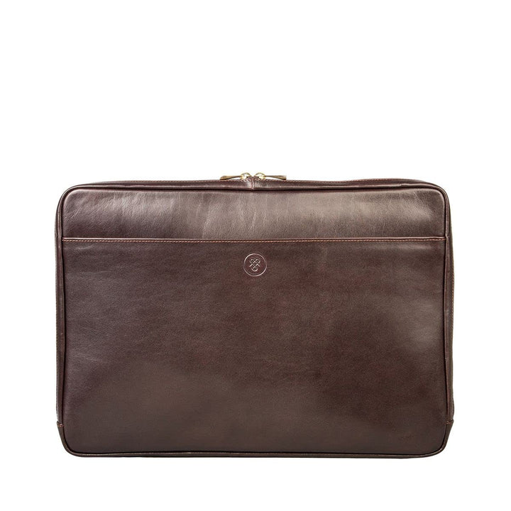 Maxwell Scott Handgefertigte Leder 17'' Laptophülle Davoli in Dunkelbraun, Dunkelbraun