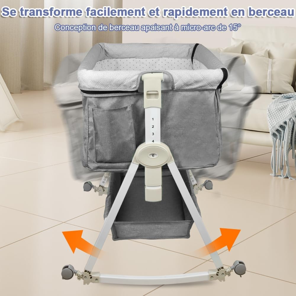 homewell 2 en 1 Lit Cododo Bebe Pliable, Berceau Cododo 0-30 Mois, 6 Réglages de Hauteur, Berceau bé
