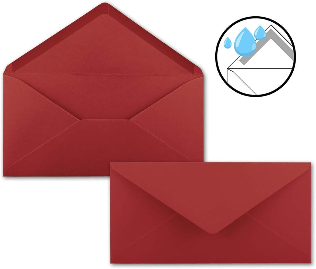250 Brief-Umschläge Dunkel-Rot DIN Lang - 110 x 220 mm (11 x 22 cm) - Nassklebung ohne Fenster - Ide