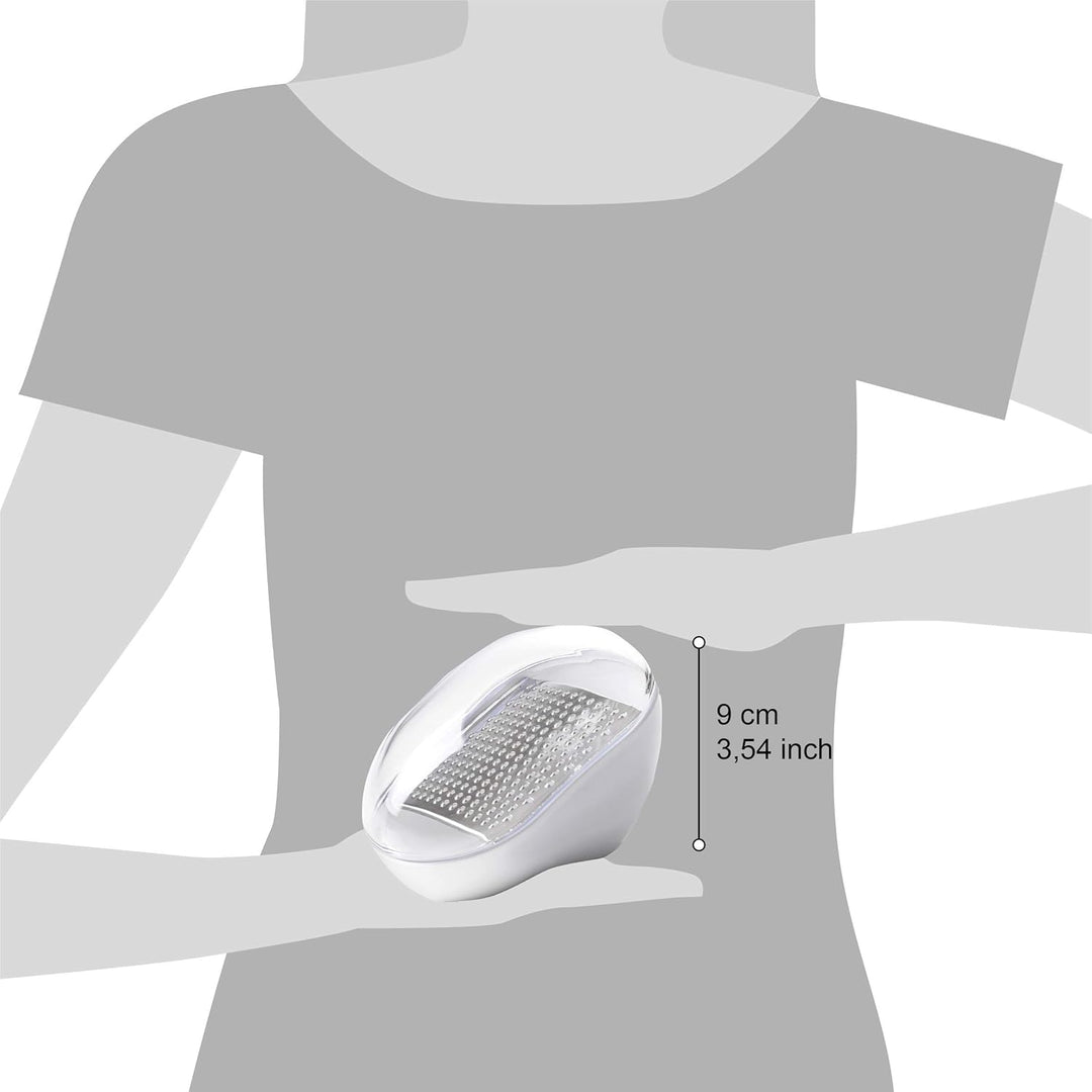 Omada Design Käsereibe aus Kunststoff mit abnehmbarer Edelstahlklinge und Frischhaltedeckel, Made in