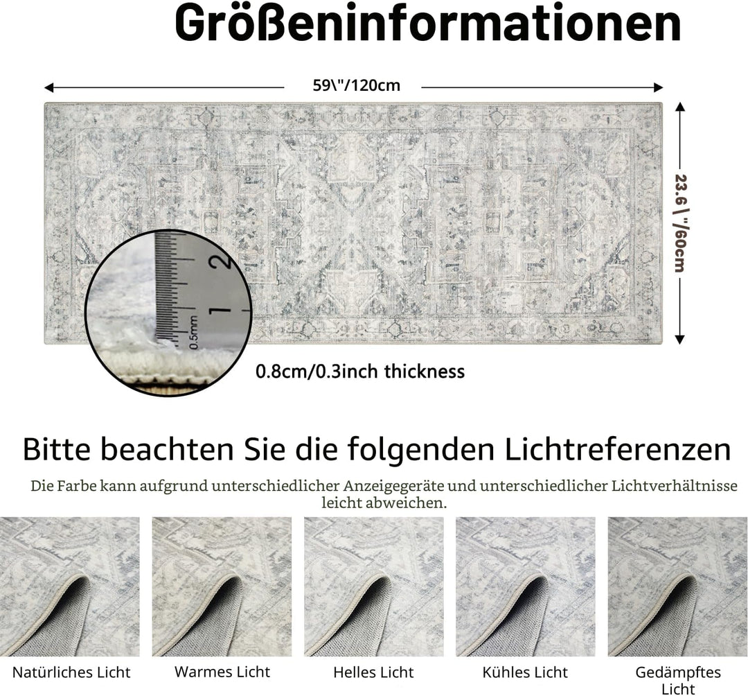 Homcomodar Vintage Flur Runner Teppiche 60x150cm Waschbare Distressed Kitchen Runner Teppiche mit Gu