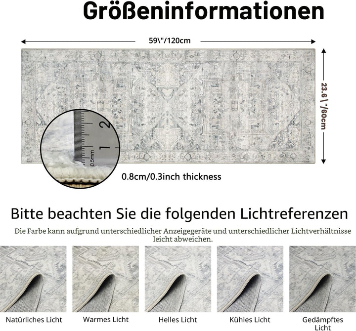 Homcomodar Vintage Flur Runner Teppiche 60x150cm Waschbare Distressed Kitchen Runner Teppiche mit Gu