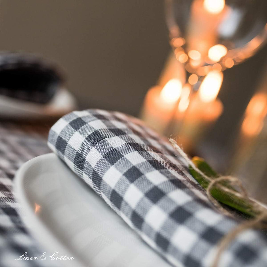 Linen & Cotton 4 x Stoffservietten Servietten Stoff Leinenservietten Kariert im Landhausstil Estella