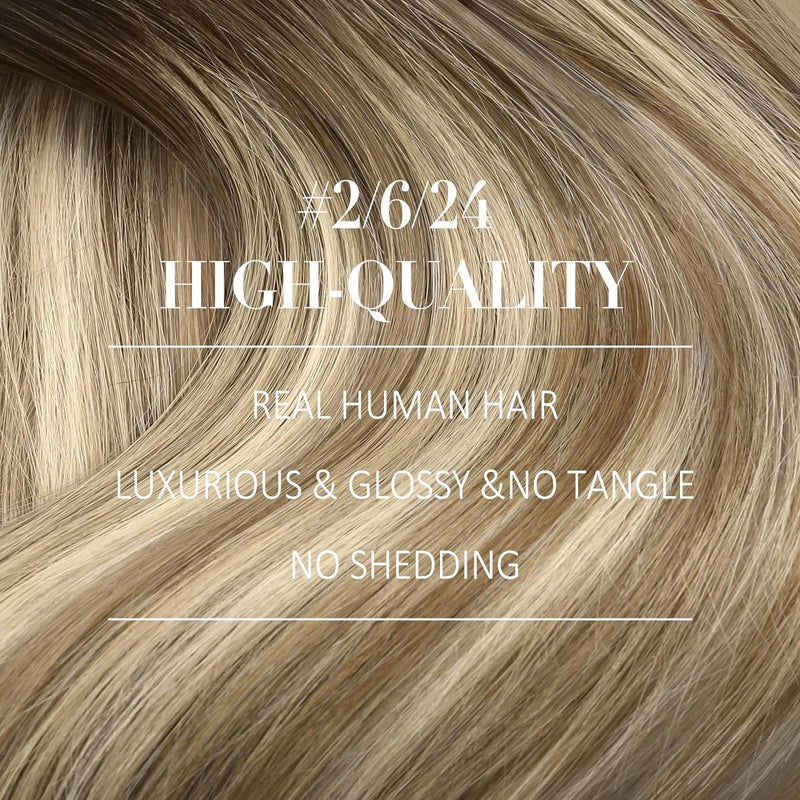 YoungSee Clip in Extensions Echthaar Balayage 40 cm Echthaar Clip in Extensions Braun Ombre Blond mi