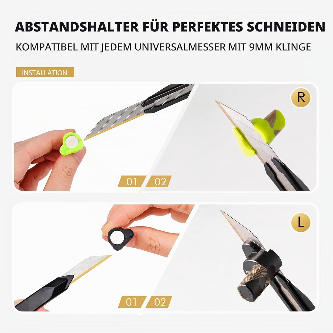 FOSHIO 9mm Titan Messer Cuttermesser mit 10 pcs 30°Titan-Ersatzklingen und Zwei Schneidhilfs-Distanz