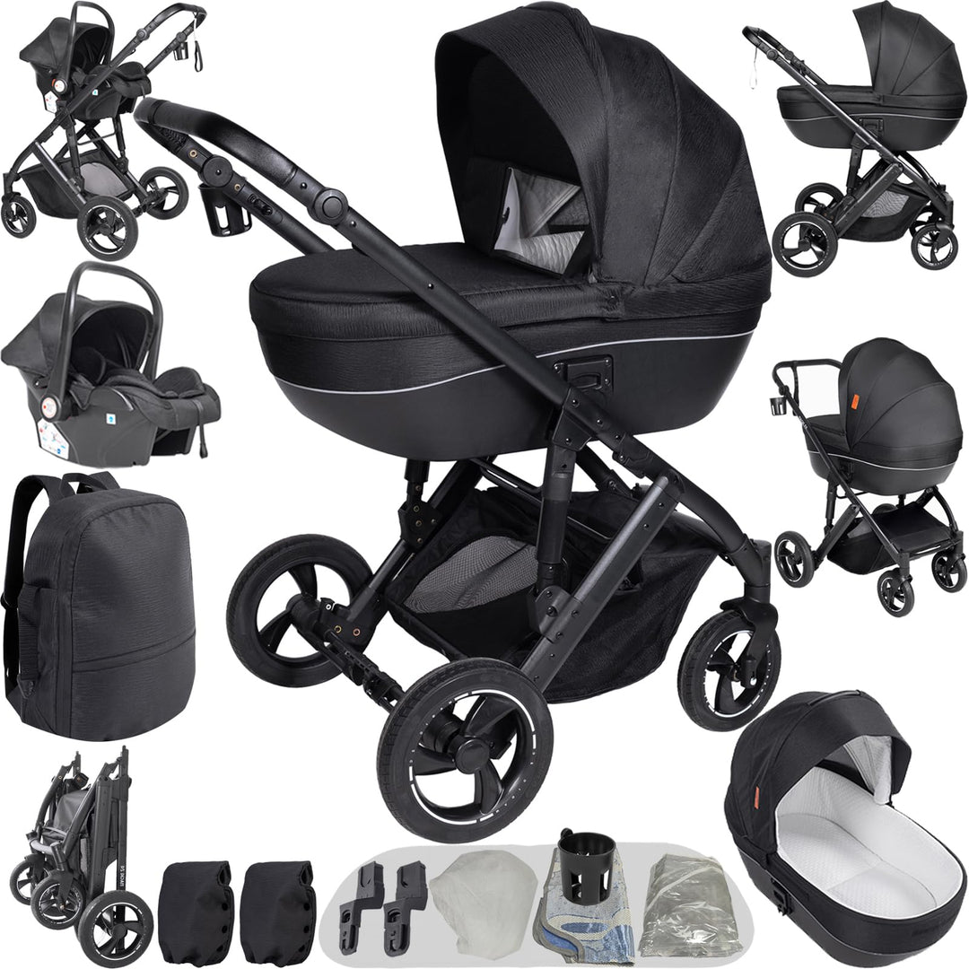 Nine point nine Kinderwagen 3 in 1, Kinderwagen Set mit Umkehrbarem Doppelschiebemodus, Kombikinderw