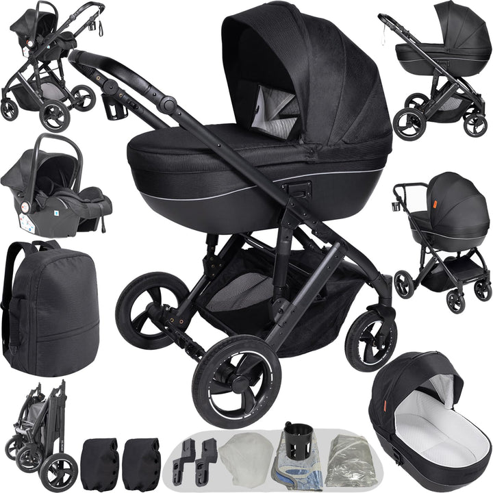 Nine point nine Kinderwagen 3 in 1, Kinderwagen Set mit Umkehrbarem Doppelschiebemodus, Kombikinderw