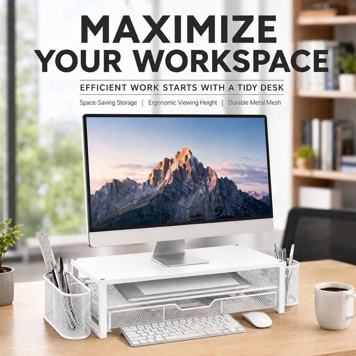Monitorständer mit Schublade & 2 Stifthaltern - Ergonomische Schreibtisch-Erhöhung für Laptop & Bild