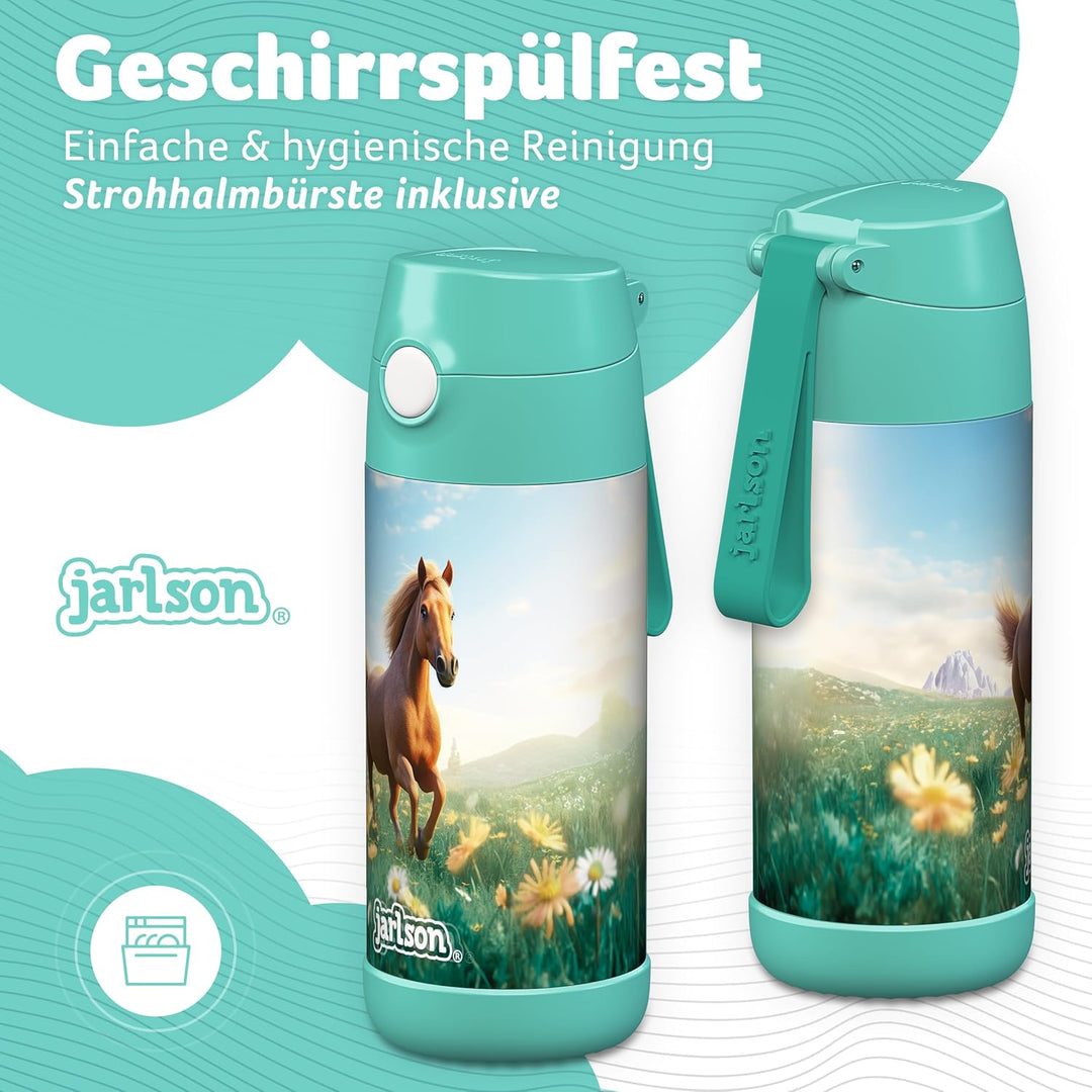 Jarlson® Trinkflasche Kinder Edelstahl Charli [MIT STROHHALM] - Thermosflasche Auslaufsicher - Therm