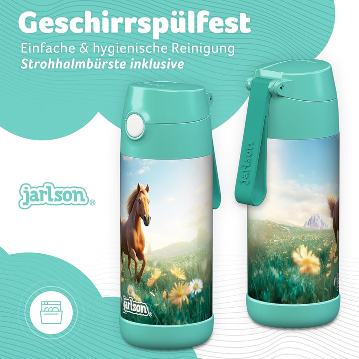 Jarlson® Trinkflasche Kinder Edelstahl Charli [MIT STROHHALM] - Thermosflasche Auslaufsicher - Therm