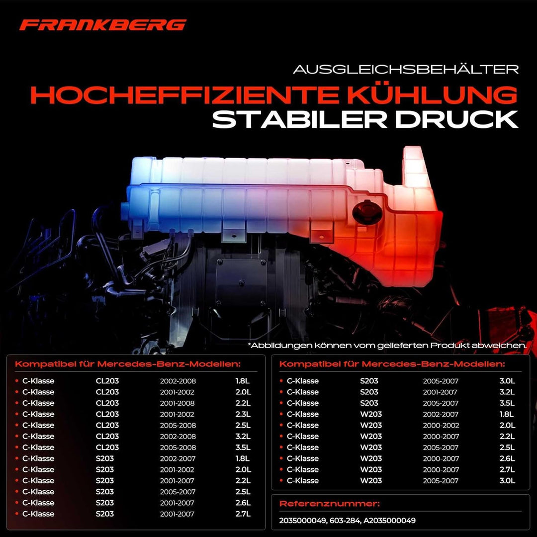 Frankberg Ausgleichsbehälter Kühlmittel Kompatibel mit C-Klasse W203 CL203 S203 CLK C209 A209 Benzin