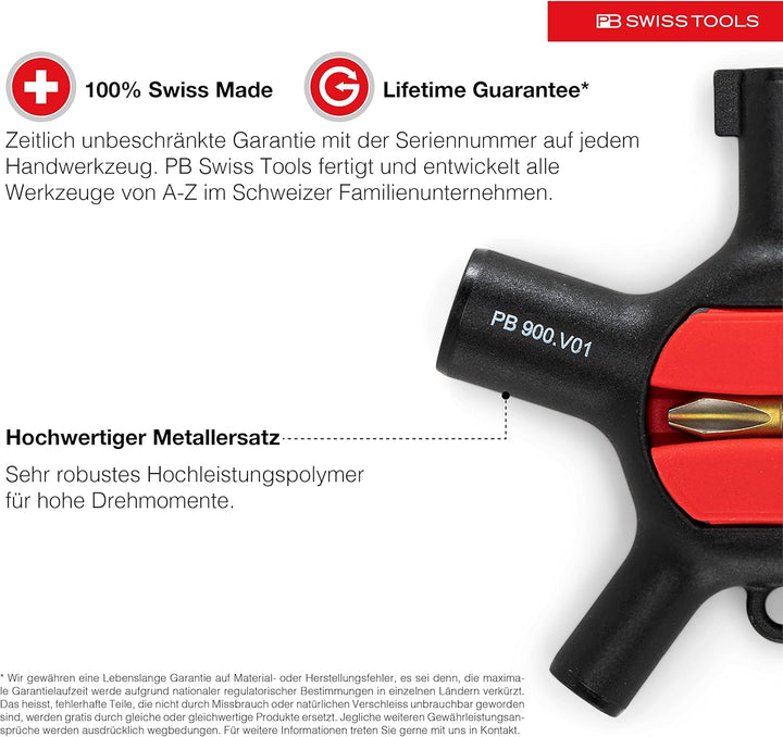 PB Swiss Tools Universal Schaltschrankschlüssel PB 900 V01 | 100% Swiss Made | Kompakter 9-in-1 Univ