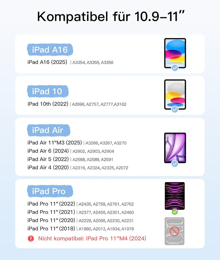 Inateck Tastatur Hülle kompatibel mit iPad 10 Gen.10,9"/11 Gen. A16 2025 11 Zoll, iPad Air 11" M3/M2