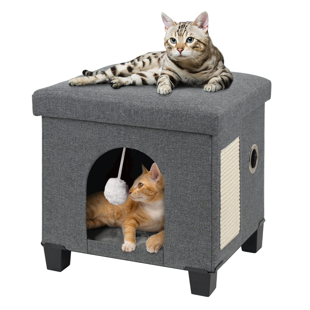 BRIAN & DANY Faltbare Katzenhöhle Grosse Katzen, Katzenhaus mit Kratzbrett und Spielball, Katzen Höh