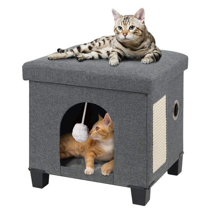 BRIAN & DANY Faltbare Katzenhöhle Grosse Katzen, Katzenhaus mit Kratzbrett und Spielball, Katzen Höh