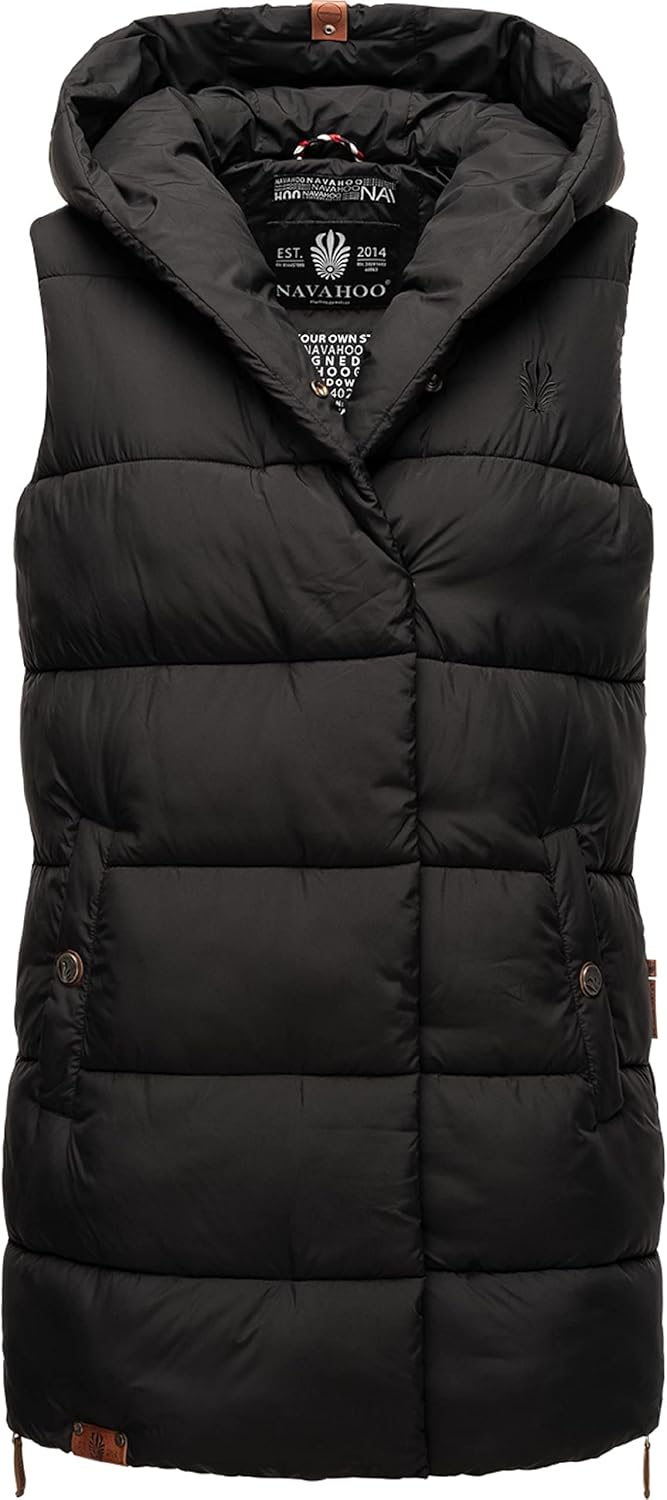 Navahoo warme Damen Winter Steppweste lang mit Kapuze Madilynaa XS-XXL M Schwarz, M Schwarz