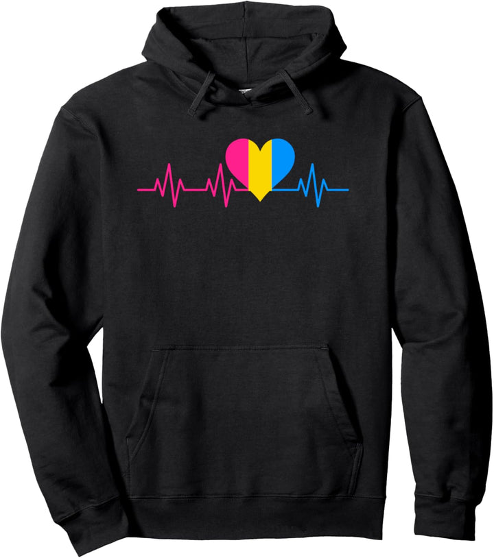 Pansexual Heartbeat Heart Love Cute LGBTQ Pan Pride Pullover Hoodie