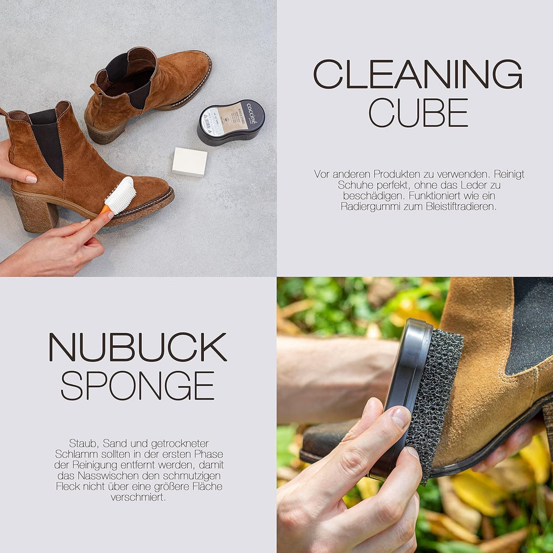 Cocciné - Schuhpflege-Set I 4-in-1-Pflegeset I Pflegt Schuhe aus Wildleder, Nubuk und TEX-Membranen
