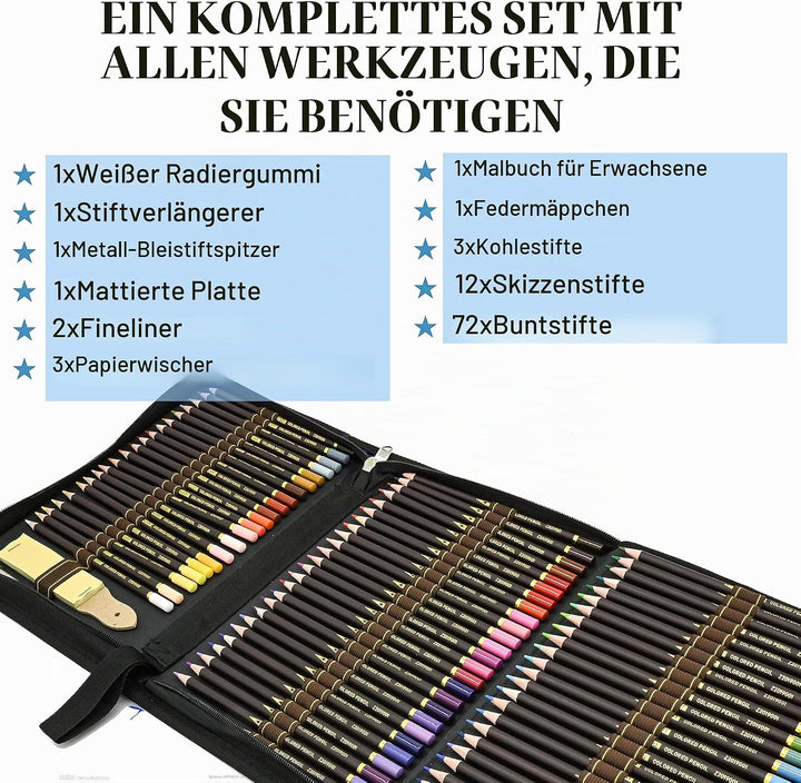 96pcs Buntstifte Set,Bleistift Zeichnen Set für Skizzieren,Profi Malset Art Set inklusive federtasch