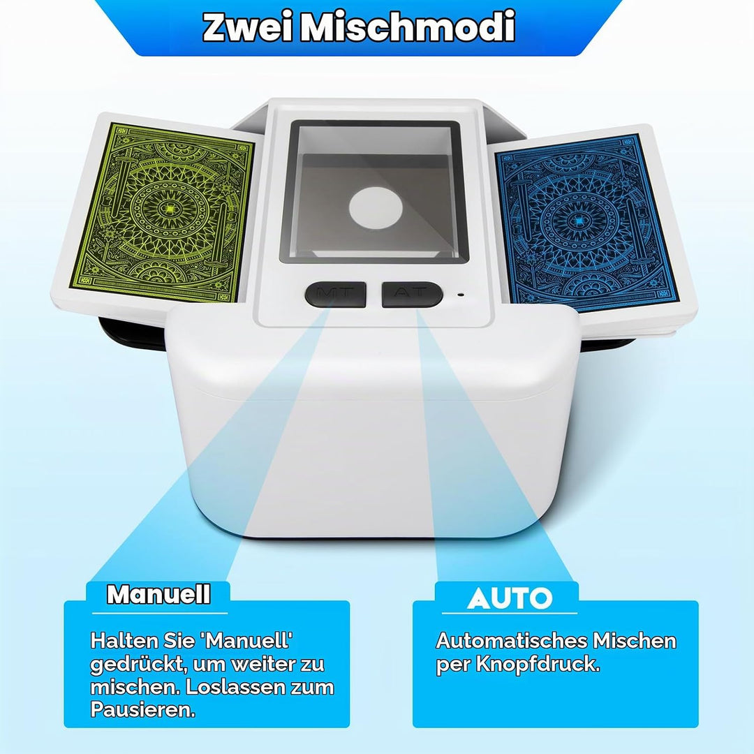 Kartenmischmaschine – Automatischer Elektrischer Kartenmischer, 1–2 Decks, 2000mAh Wiederaufladbar,