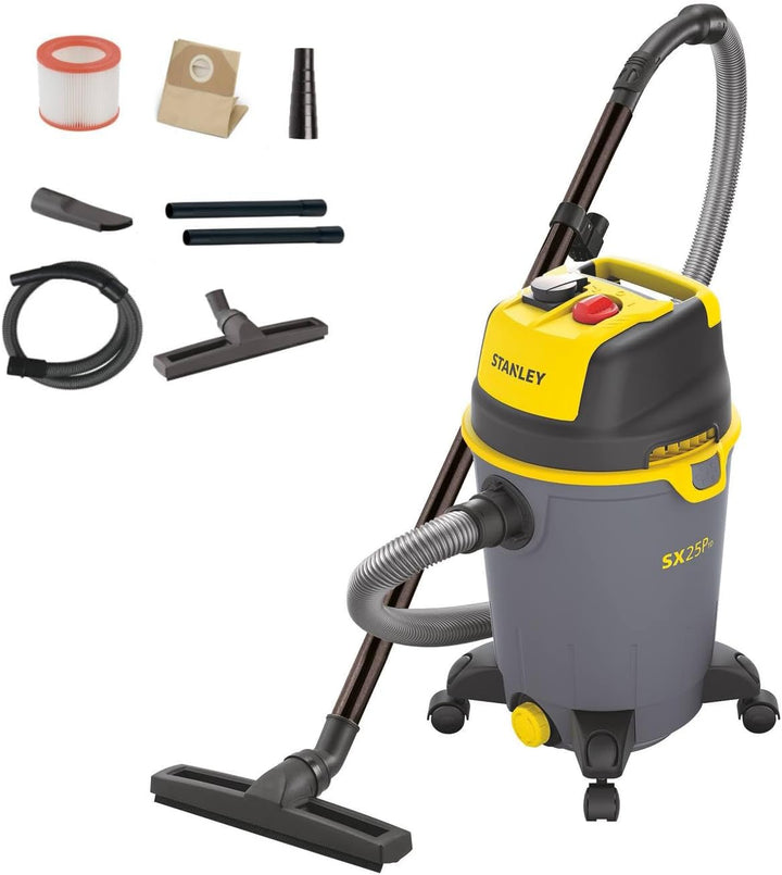 Stanley SXVC25PTDE Nass- und Trockensauger (1.200 W, 25 l),Gelb/Schwarz mit Steckdose für Elektrower