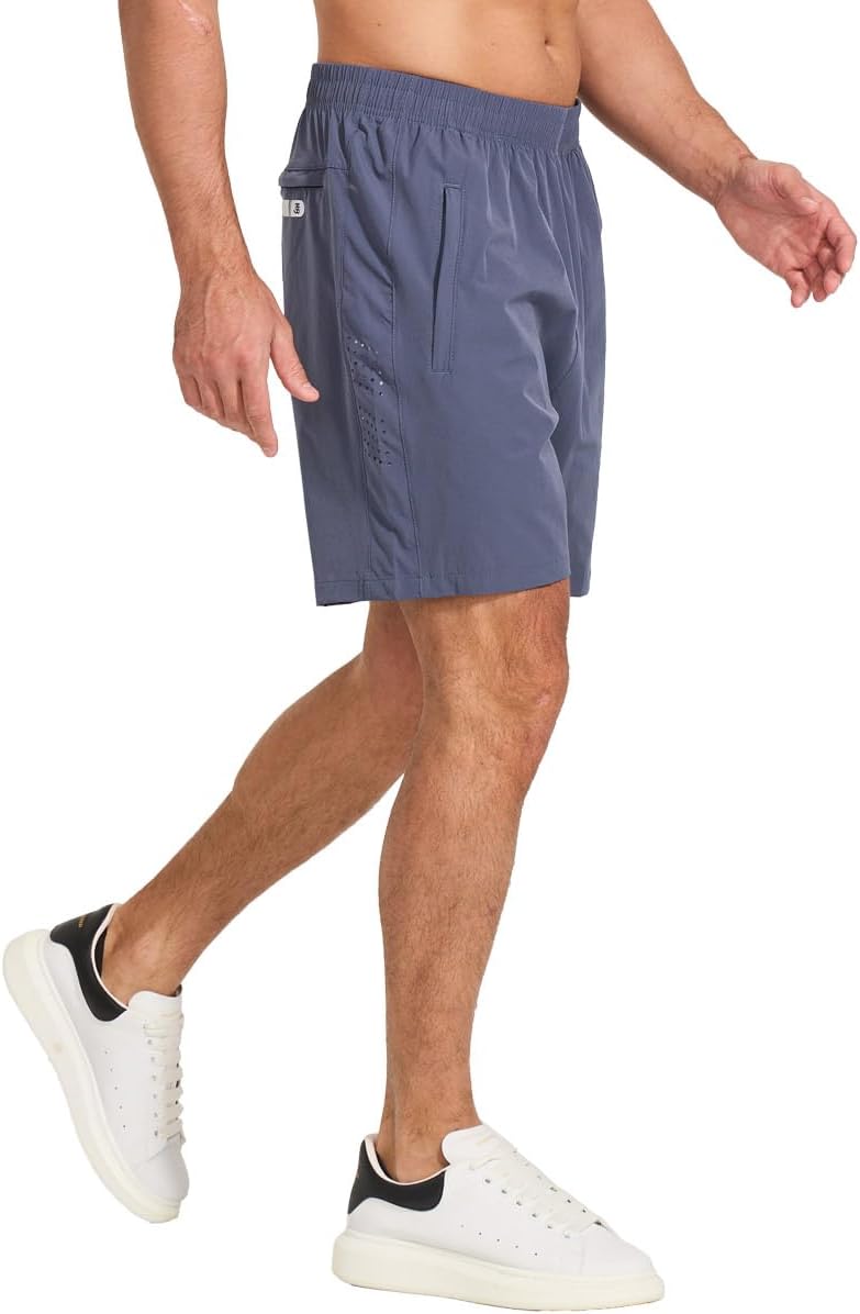 JustSun Shorts Herren Sport Schnelltrocknend Leichte Atmungsaktiv mit Reissverschluss, 3XL Denim Bla