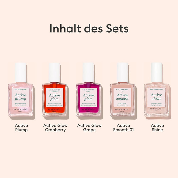 Manucurist Nagellack Set mit 5 Nagellacken Rainbow Active - 5 Nagelpflege: Active Plump, Active Cran