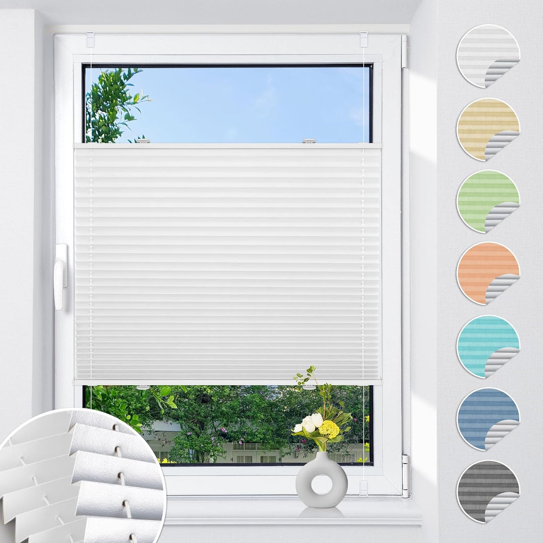 Magiea Plissee ohne Bohren verdunkelung,Thermo Plisseerollo Klemmfix,Weiss 35x80cm(BxH),Verdunklungs
