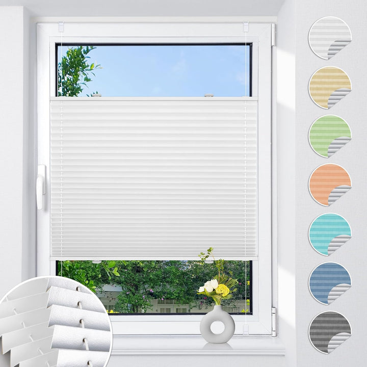 Magiea Plissee ohne Bohren verdunkelung, Thermo Plisseerollo Klemmfix, 30x140cm(BxH) Weiss, Verdunkl