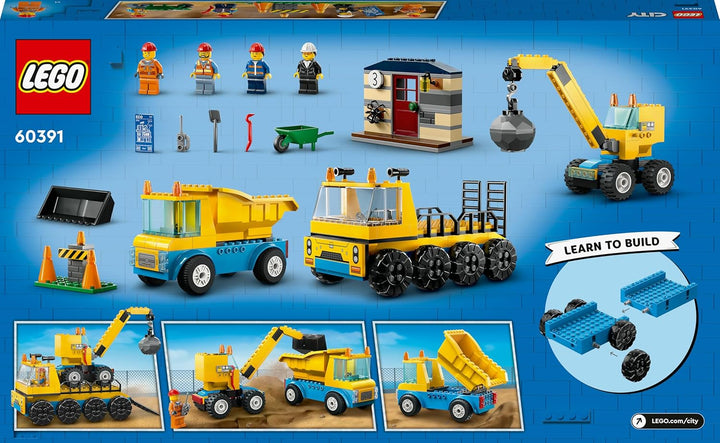 LEGO City Baufahrzeuge und Kran mit Abrissbirne, Spielzeug mit Bagger, Kipper und Transportfahrzeuge
