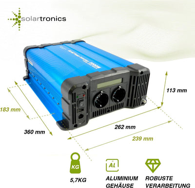 solartronics Spannungswandler FS2000D 12V 2000/4000 Watt Reiner Sinus BLAU m. Display FS Serie LiFeP