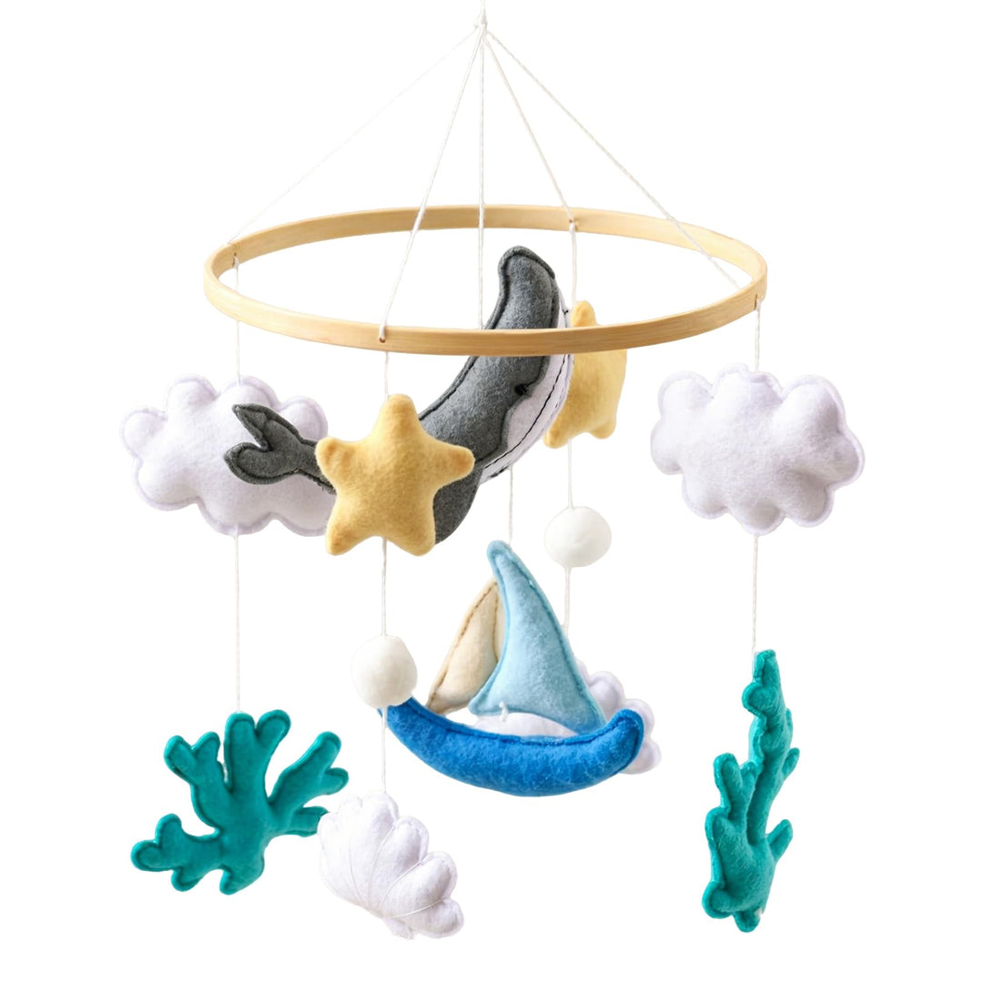 Mobile Baby Meerestiere Segelboot Babybett Windspiel, Muschel Wal Filz Bettglocke Wickeltisch Mobile
