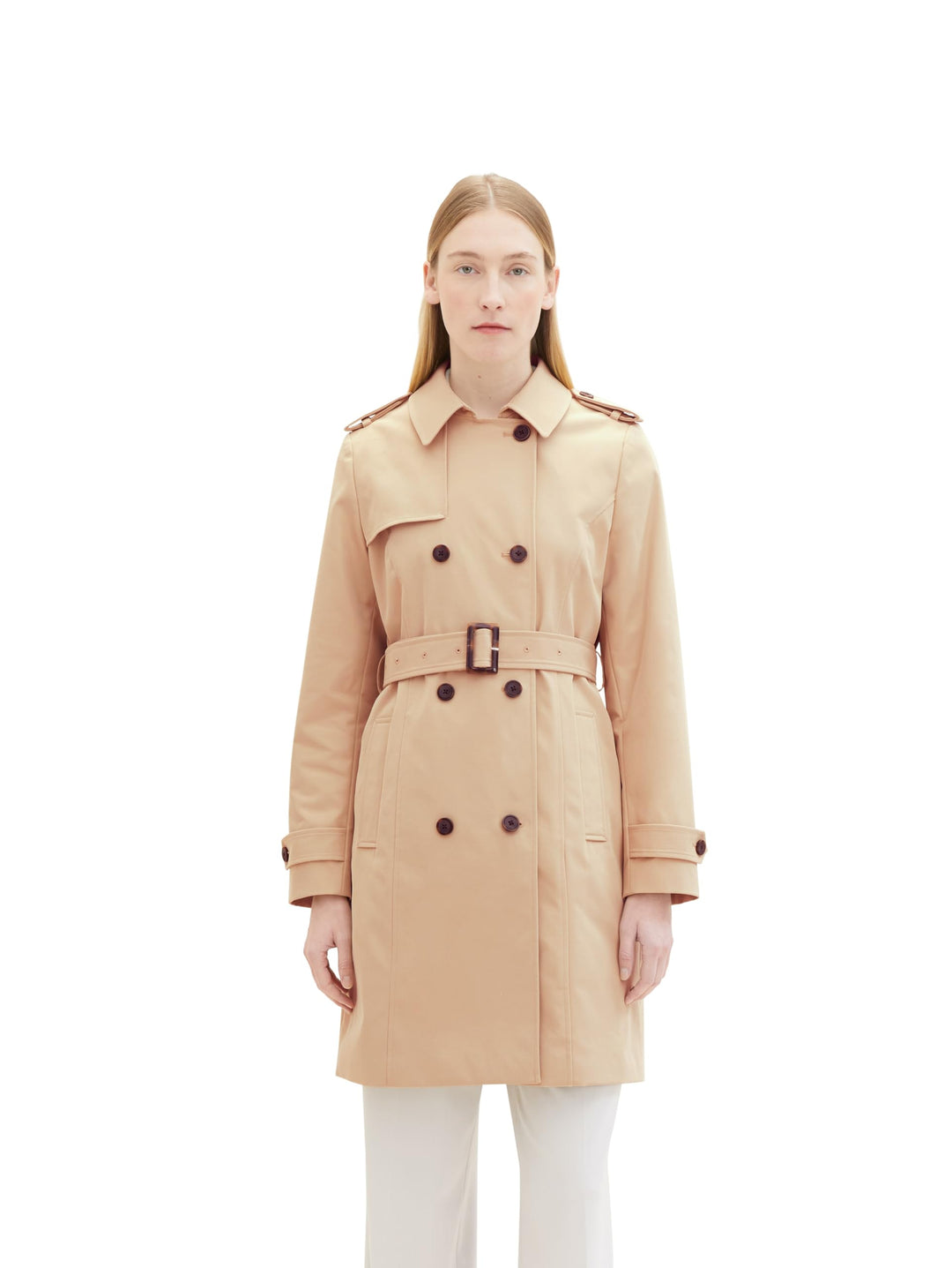 TOM TAILOR Damen Basic Trenchcoat mit Gürtel XXL 11485 - Sandy Beige, XXL 11485 - Sandy Beige