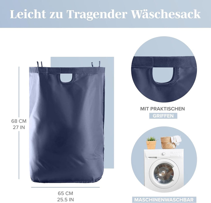 Lonbet - Wäschekorb mit Deckel Gross - XL 100 Liter - Wäschekorb Holz Bambus - Wäschesammler Blau mi