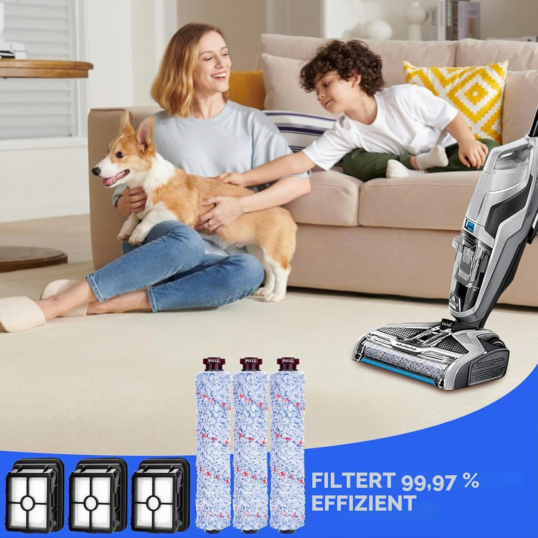 Zubehör für Bissell CrossWave, Ersatzteile für Bissell mit 3 Bürstenrollen, 3 Ersatz Filter und 1 Re