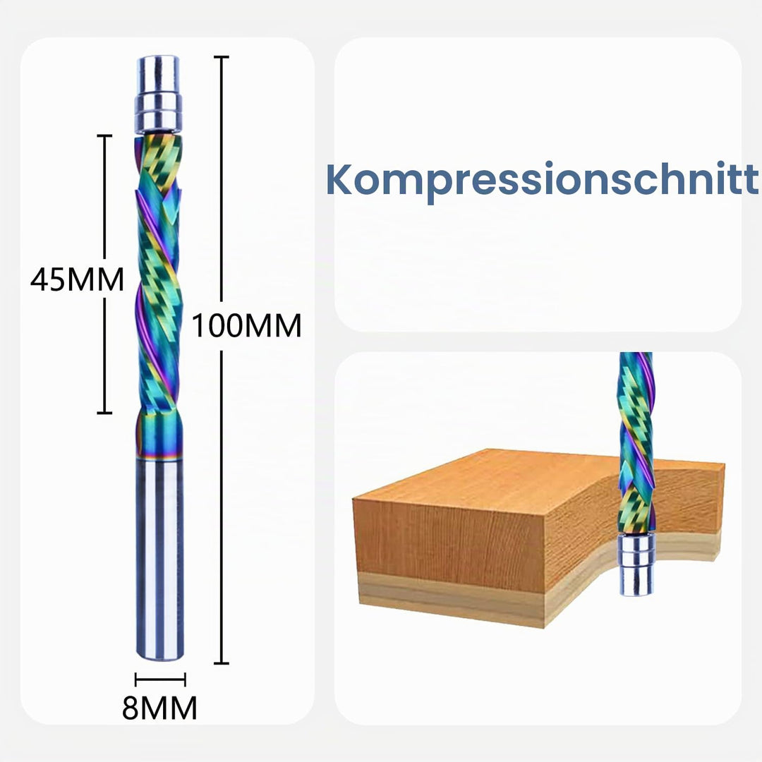 SpeTool Bündigfräser 8mm Schaft Extra Lang Kopierfräser für Oberfräse Up&amp;Down Kompressions 45mm Schn