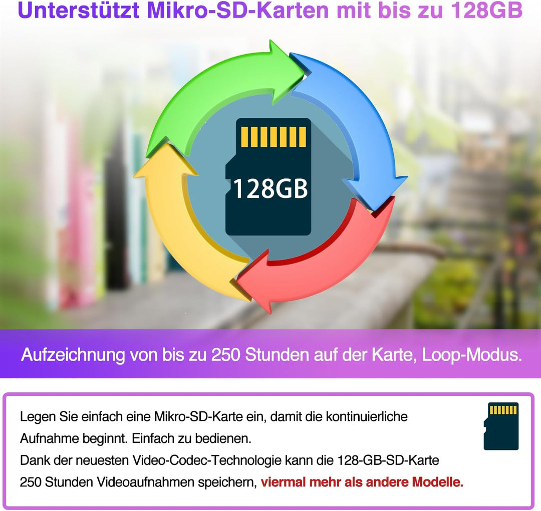 WIWACAM MW5L WLAN-Kamera 4K Ultra HD, Bewegungserkennung, Überwachungskammera-Innen, microSD-Karte S