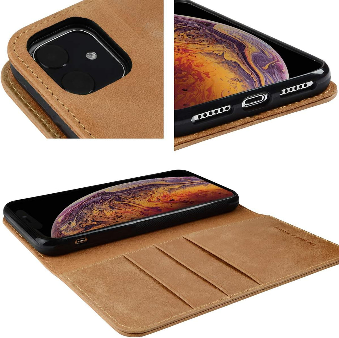 VISOUL iPhone 11 Hülle, Stossfeste Handyhülle [Erstklassiges Rindsleder] [RFID Blocker], TPU Schutzh