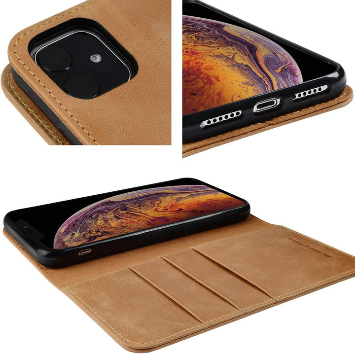 VISOUL iPhone 11 Hülle, Stossfeste Handyhülle [Erstklassiges Rindsleder] [RFID Blocker], TPU Schutzh