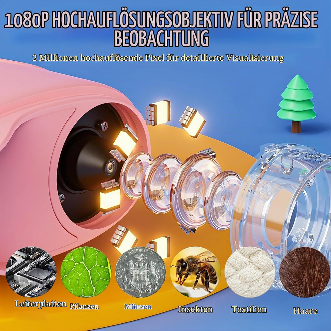 Mikroskop für Kinder, 1000x Digital Mikroskop, Taschenmikroskop Experimente für Kinder ab 6, Kinderm