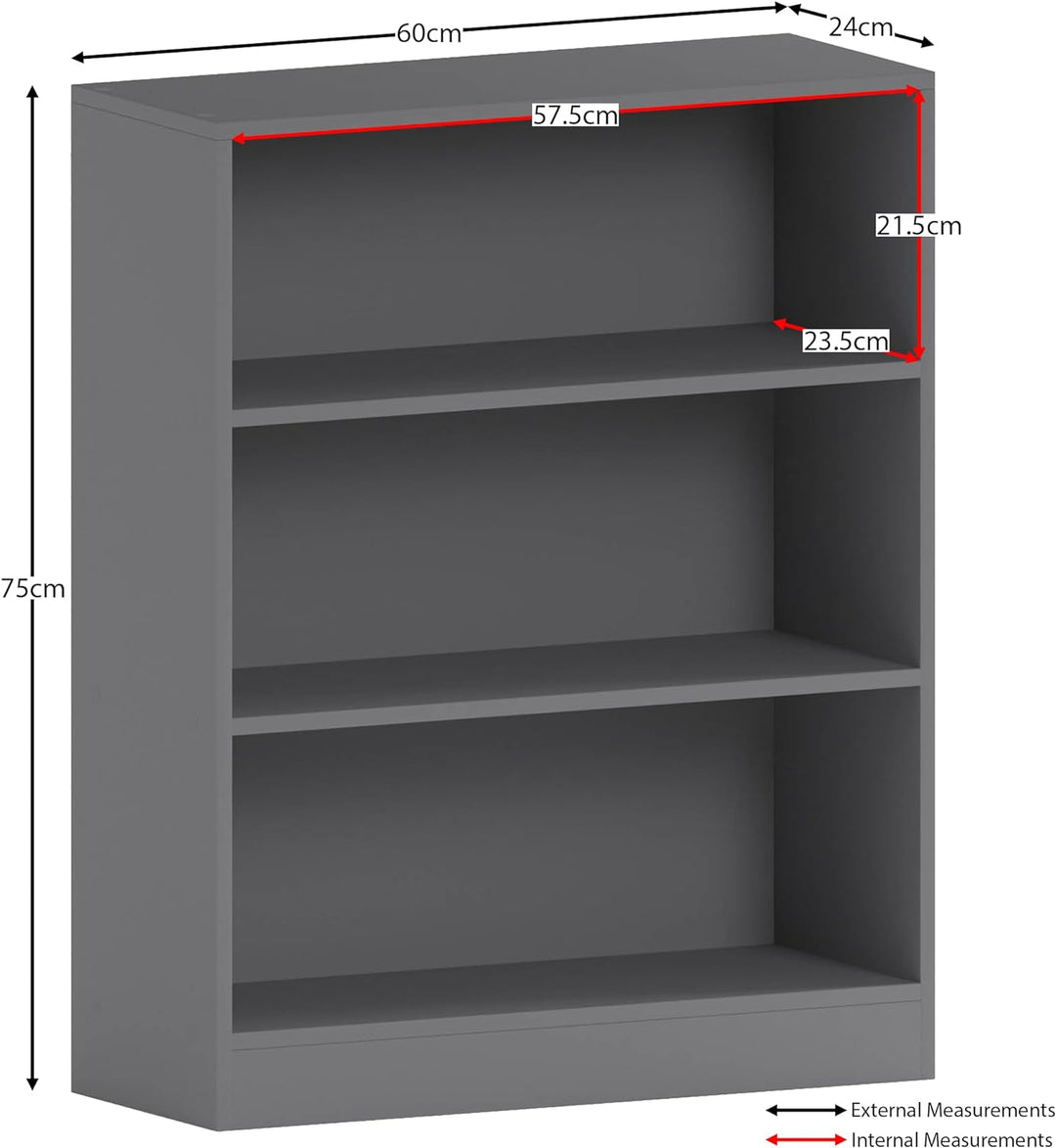 Vida Designs Cambridge Bücherregal, Holz, Grau, 3 Etagen niedrig Grau 3 Etagen niedrig, Grau 3 Etage
